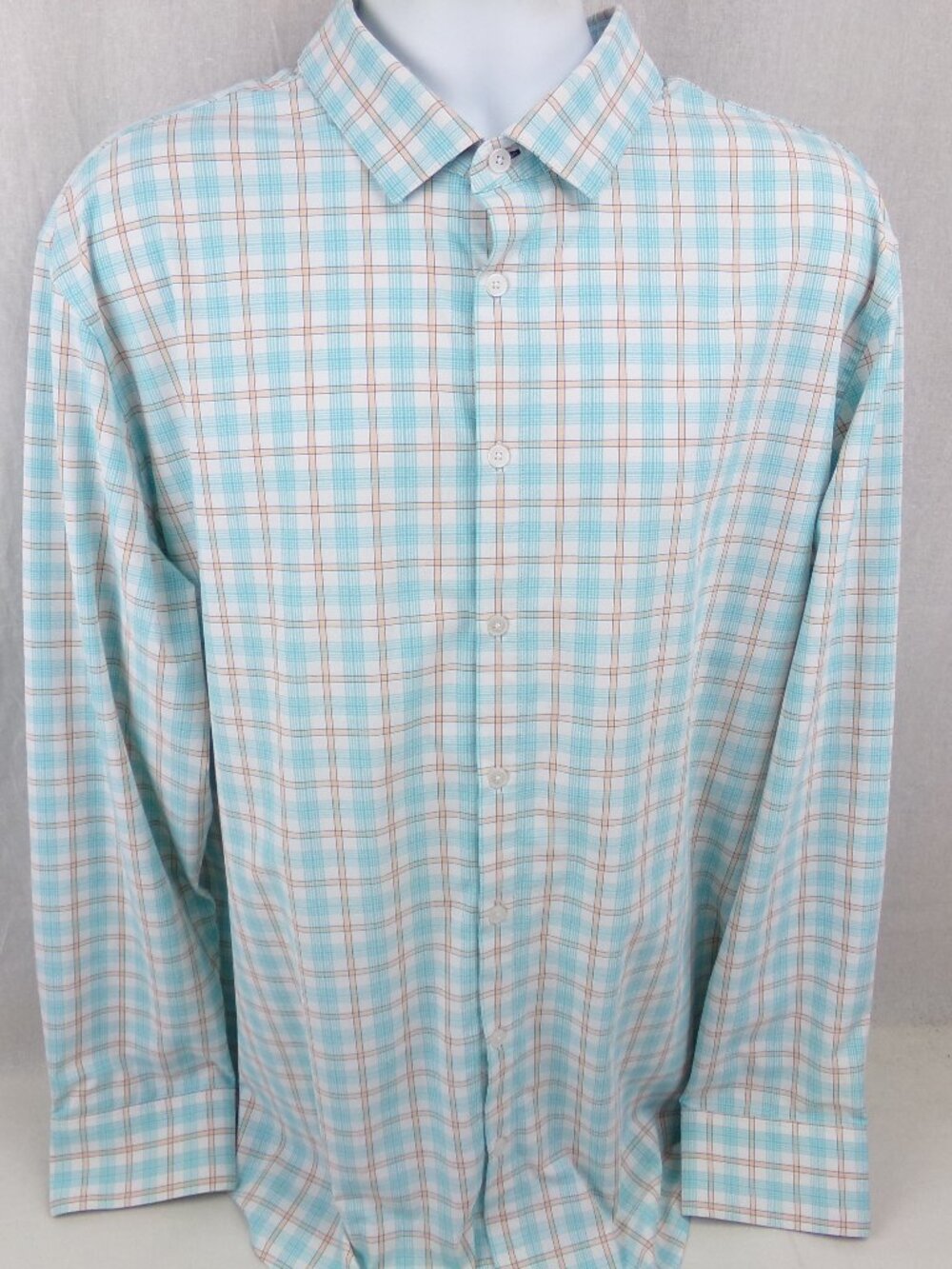 Mizzen+Main Leeward Performance Shirt 2XL Green Plaid Classic Fit Praire Sunset